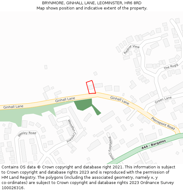 BRYNMORE, GINHALL LANE, LEOMINSTER, HR6 8RD: Location map and indicative extent of plot