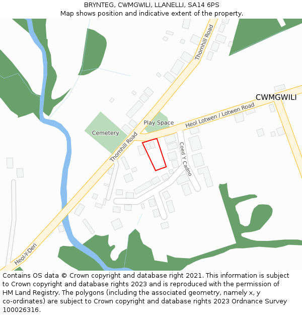 BRYNTEG, CWMGWILI, LLANELLI, SA14 6PS: Location map and indicative extent of plot