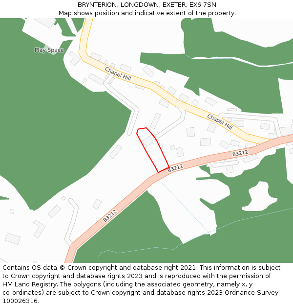 BRYNTERION, LONGDOWN, EXETER, EX6 7SN: Location map and indicative extent of plot