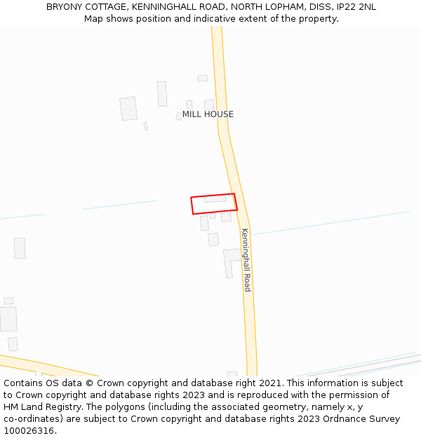 BRYONY COTTAGE, KENNINGHALL ROAD, NORTH LOPHAM, DISS, IP22 2NL: Location map and indicative extent of plot