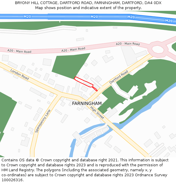 BRYONY HILL COTTAGE, DARTFORD ROAD, FARNINGHAM, DARTFORD, DA4 0DX: Location map and indicative extent of plot