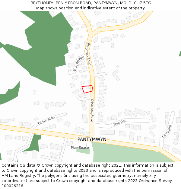 BRYTHONFA, PEN Y FRON ROAD, PANTYMWYN, MOLD, CH7 5EG: Location map and indicative extent of plot