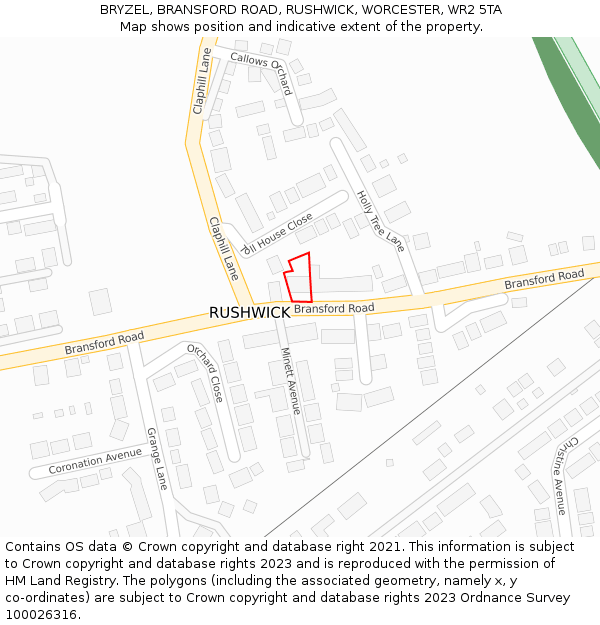 BRYZEL, BRANSFORD ROAD, RUSHWICK, WORCESTER, WR2 5TA: Location map and indicative extent of plot