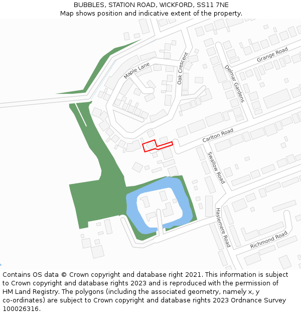 BUBBLES, STATION ROAD, WICKFORD, SS11 7NE: Location map and indicative extent of plot