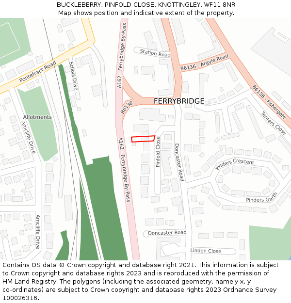 BUCKLEBERRY, PINFOLD CLOSE, KNOTTINGLEY, WF11 8NR: Location map and indicative extent of plot