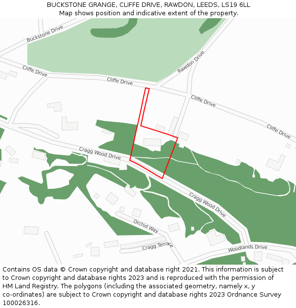 BUCKSTONE GRANGE, CLIFFE DRIVE, RAWDON, LEEDS, LS19 6LL: Location map and indicative extent of plot