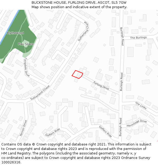 BUCKSTONE HOUSE, FURLONG DRIVE, ASCOT, SL5 7GW: Location map and indicative extent of plot