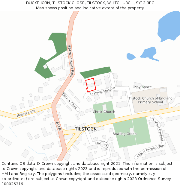BUCKTHORN, TILSTOCK CLOSE, TILSTOCK, WHITCHURCH, SY13 3PG: Location map and indicative extent of plot