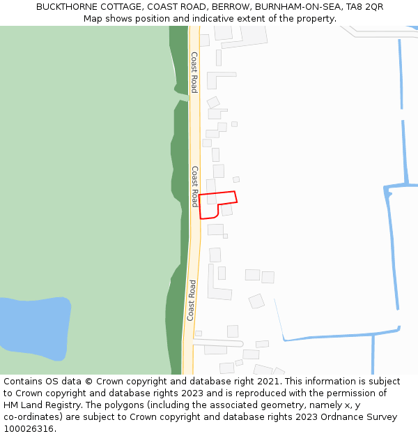 BUCKTHORNE COTTAGE, COAST ROAD, BERROW, BURNHAM-ON-SEA, TA8 2QR: Location map and indicative extent of plot