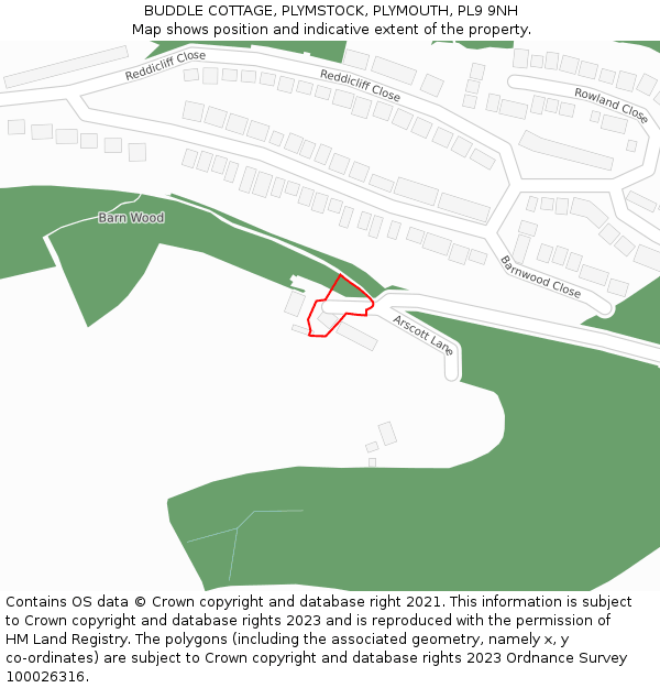 BUDDLE COTTAGE, PLYMSTOCK, PLYMOUTH, PL9 9NH: Location map and indicative extent of plot