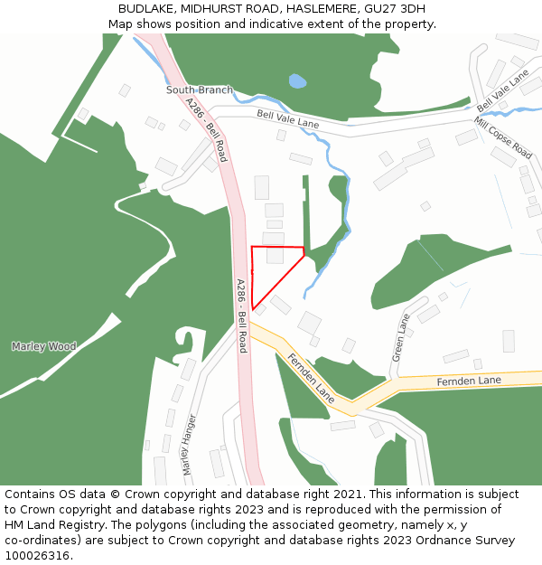 BUDLAKE, MIDHURST ROAD, HASLEMERE, GU27 3DH: Location map and indicative extent of plot