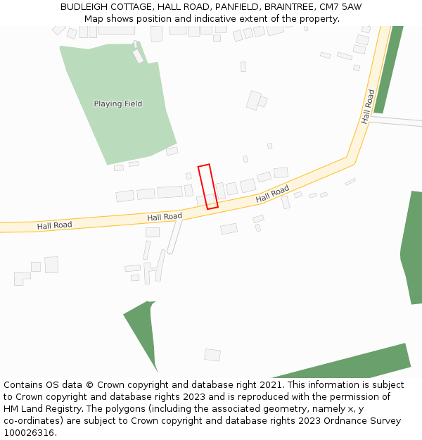 BUDLEIGH COTTAGE, HALL ROAD, PANFIELD, BRAINTREE, CM7 5AW: Location map and indicative extent of plot