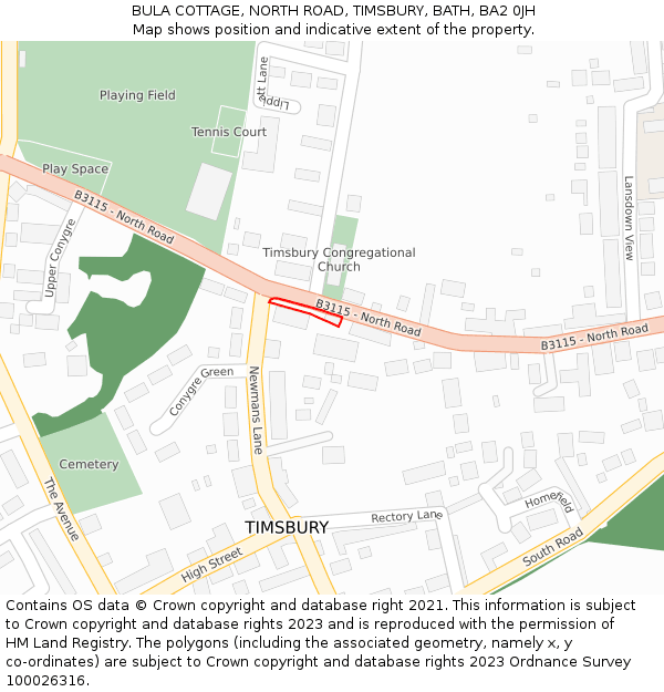 BULA COTTAGE, NORTH ROAD, TIMSBURY, BATH, BA2 0JH: Location map and indicative extent of plot