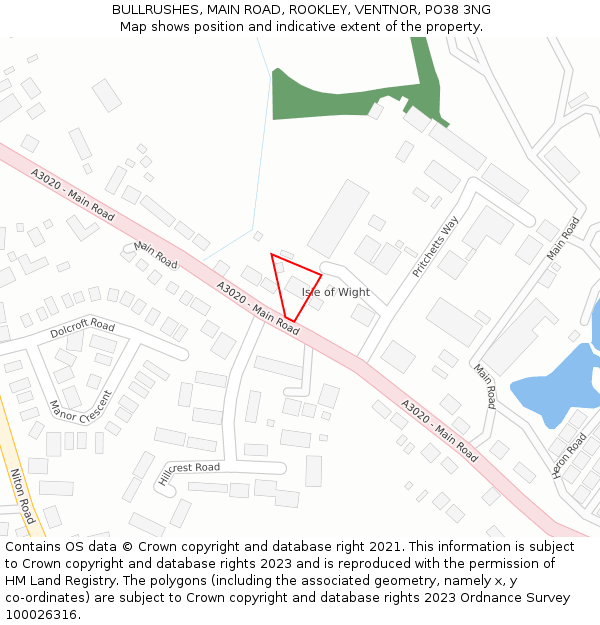 BULLRUSHES, MAIN ROAD, ROOKLEY, VENTNOR, PO38 3NG: Location map and indicative extent of plot