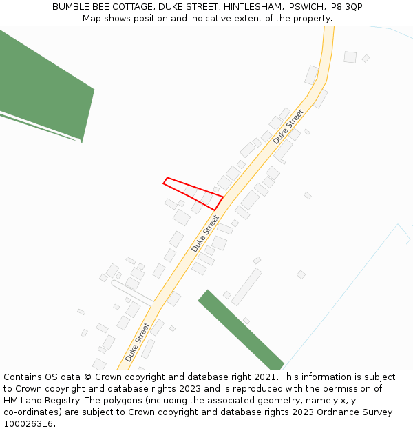 BUMBLE BEE COTTAGE, DUKE STREET, HINTLESHAM, IPSWICH, IP8 3QP: Location map and indicative extent of plot