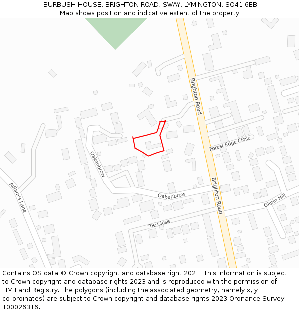 BURBUSH HOUSE, BRIGHTON ROAD, SWAY, LYMINGTON, SO41 6EB: Location map and indicative extent of plot