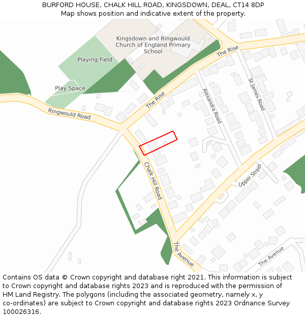 BURFORD HOUSE, CHALK HILL ROAD, KINGSDOWN, DEAL, CT14 8DP: Location map and indicative extent of plot