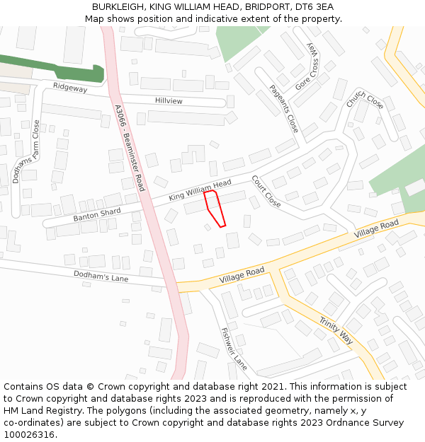 BURKLEIGH, KING WILLIAM HEAD, BRIDPORT, DT6 3EA: Location map and indicative extent of plot