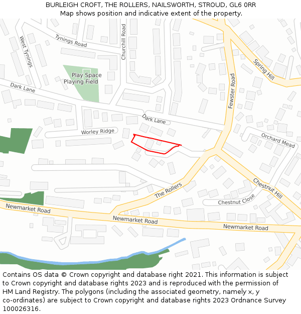 BURLEIGH CROFT, THE ROLLERS, NAILSWORTH, STROUD, GL6 0RR: Location map and indicative extent of plot