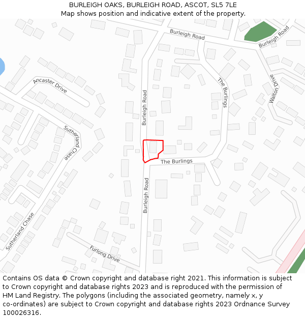 BURLEIGH OAKS, BURLEIGH ROAD, ASCOT, SL5 7LE: Location map and indicative extent of plot