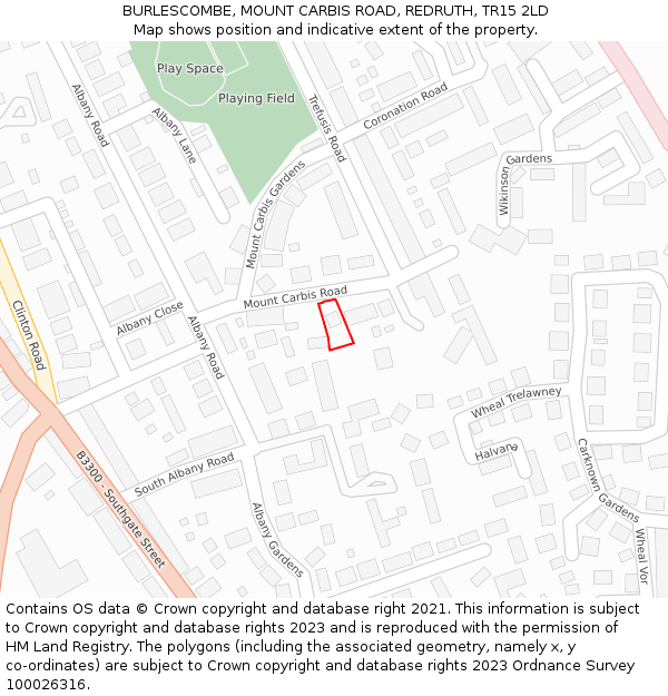 BURLESCOMBE, MOUNT CARBIS ROAD, REDRUTH, TR15 2LD: Location map and indicative extent of plot