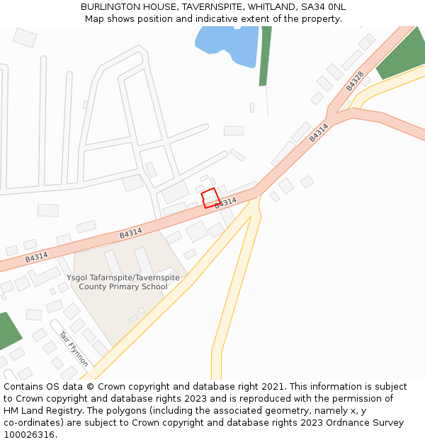 BURLINGTON HOUSE, TAVERNSPITE, WHITLAND, SA34 0NL: Location map and indicative extent of plot