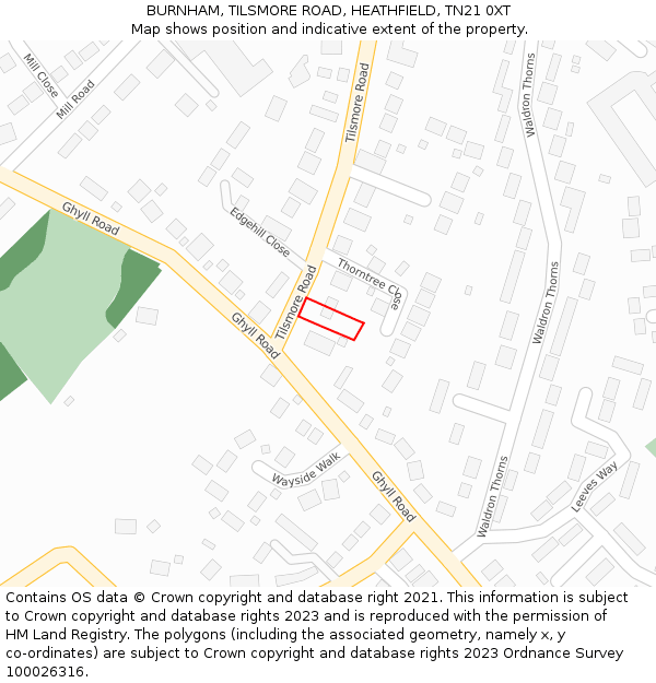 BURNHAM, TILSMORE ROAD, HEATHFIELD, TN21 0XT: Location map and indicative extent of plot