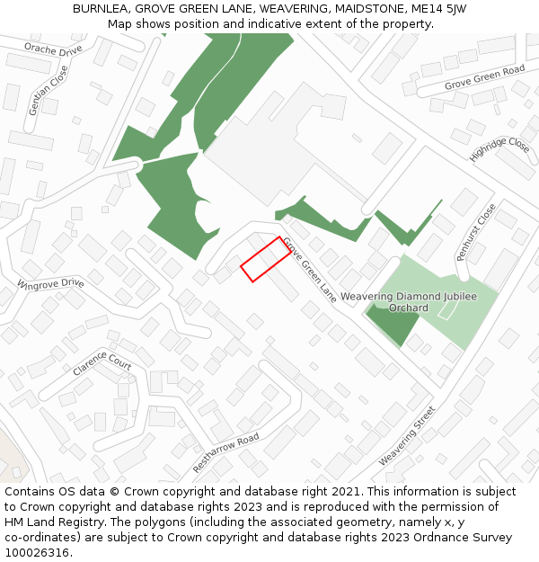 BURNLEA, GROVE GREEN LANE, WEAVERING, MAIDSTONE, ME14 5JW: Location map and indicative extent of plot
