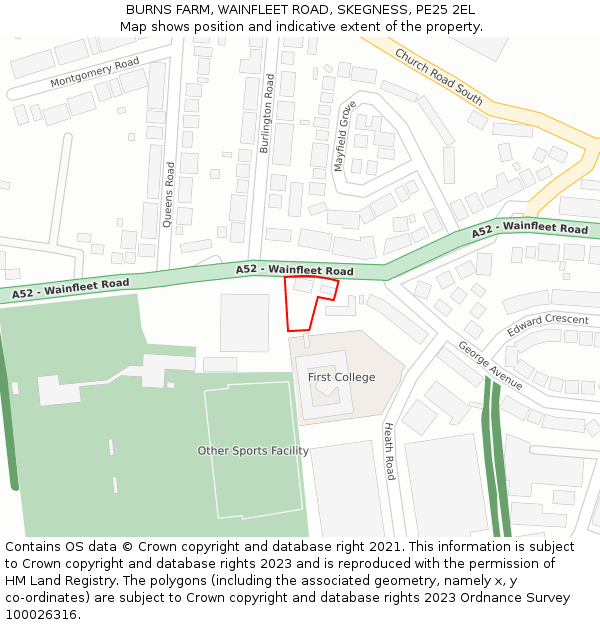 BURNS FARM, WAINFLEET ROAD, SKEGNESS, PE25 2EL: Location map and indicative extent of plot