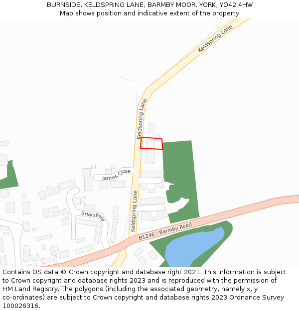 BURNSIDE, KELDSPRING LANE, BARMBY MOOR, YORK, YO42 4HW: Location map and indicative extent of plot