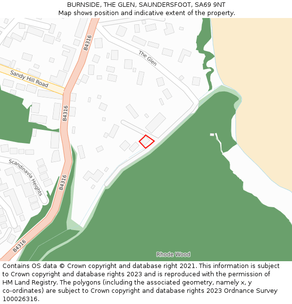 BURNSIDE, THE GLEN, SAUNDERSFOOT, SA69 9NT: Location map and indicative extent of plot