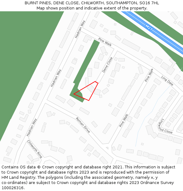 BURNT PINES, DENE CLOSE, CHILWORTH, SOUTHAMPTON, SO16 7HL: Location map and indicative extent of plot