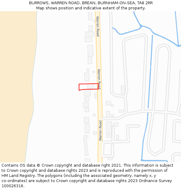 BURROWS, WARREN ROAD, BREAN, BURNHAM-ON-SEA, TA8 2RR: Location map and indicative extent of plot