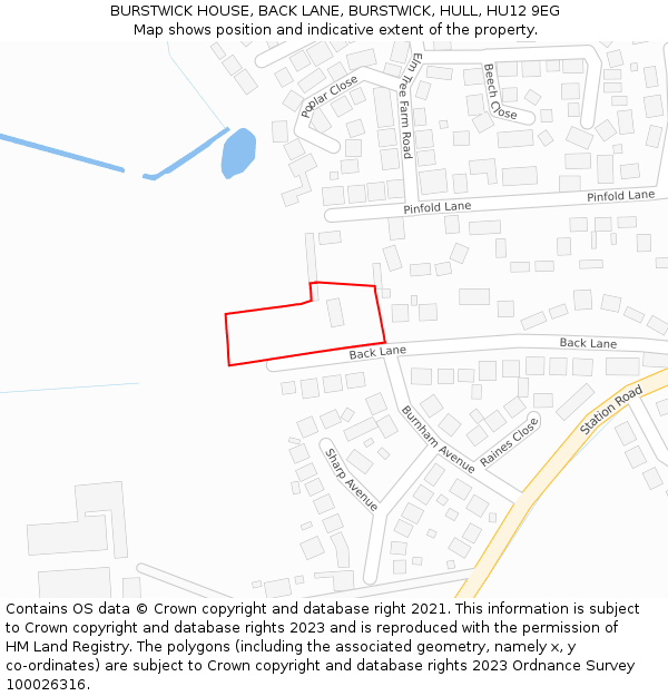 BURSTWICK HOUSE, BACK LANE, BURSTWICK, HULL, HU12 9EG: Location map and indicative extent of plot