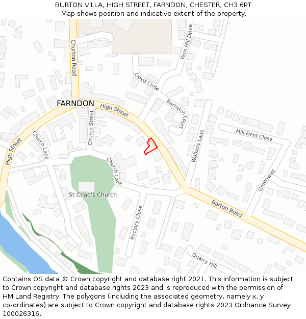 BURTON VILLA, HIGH STREET, FARNDON, CHESTER, CH3 6PT: Location map and indicative extent of plot