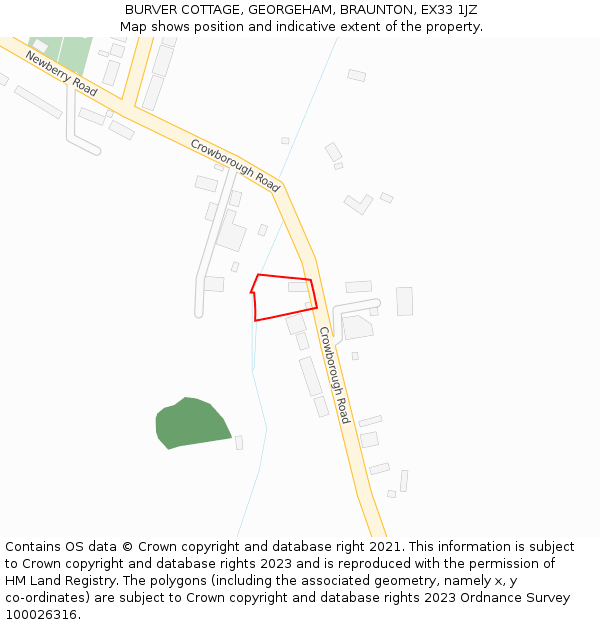 BURVER COTTAGE, GEORGEHAM, BRAUNTON, EX33 1JZ: Location map and indicative extent of plot