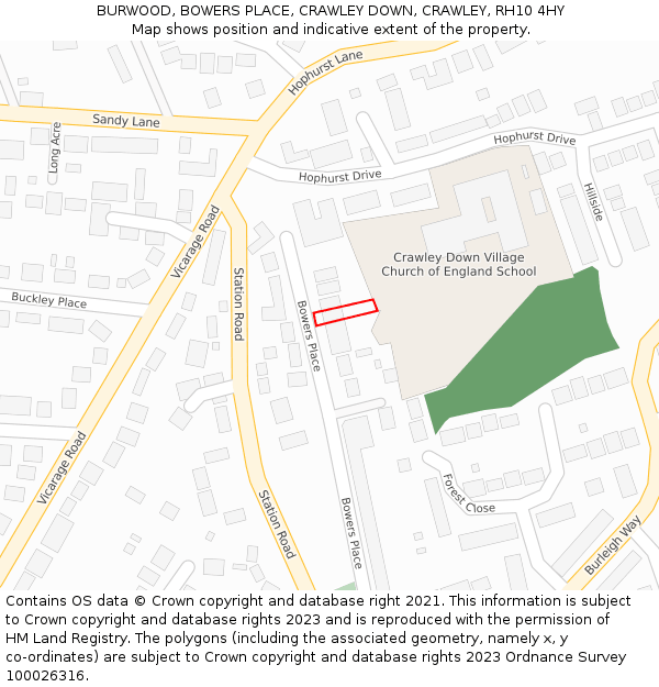 BURWOOD, BOWERS PLACE, CRAWLEY DOWN, CRAWLEY, RH10 4HY: Location map and indicative extent of plot