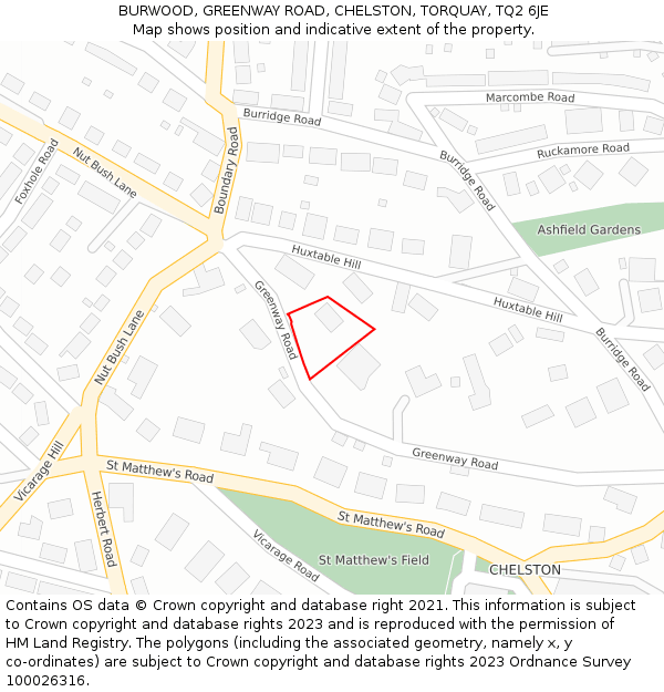 BURWOOD, GREENWAY ROAD, CHELSTON, TORQUAY, TQ2 6JE: Location map and indicative extent of plot