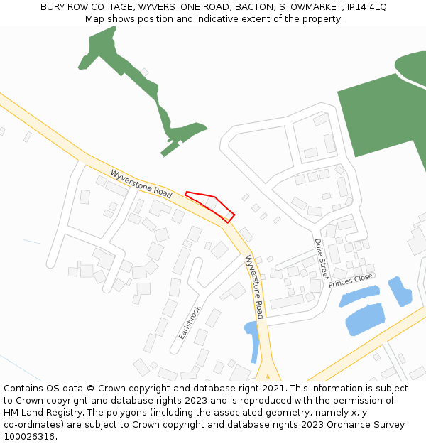 BURY ROW COTTAGE, WYVERSTONE ROAD, BACTON, STOWMARKET, IP14 4LQ: Location map and indicative extent of plot