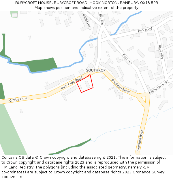 BURYCROFT HOUSE, BURYCROFT ROAD, HOOK NORTON, BANBURY, OX15 5PR: Location map and indicative extent of plot