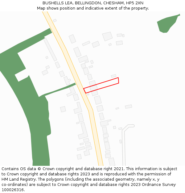 BUSHELLS LEA, BELLINGDON, CHESHAM, HP5 2XN: Location map and indicative extent of plot