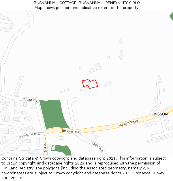 BUSVANNAH COTTAGE, BUSVANNAH, PENRYN, TR10 9LQ: Location map and indicative extent of plot