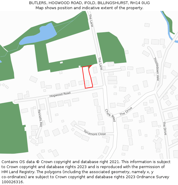 BUTLERS, HOGWOOD ROAD, IFOLD, BILLINGSHURST, RH14 0UG: Location map and indicative extent of plot