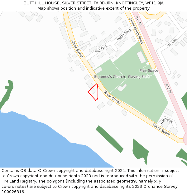 BUTT HILL HOUSE, SILVER STREET, FAIRBURN, KNOTTINGLEY, WF11 9JA: Location map and indicative extent of plot