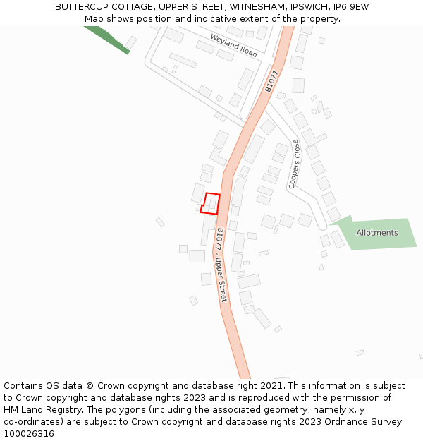 BUTTERCUP COTTAGE, UPPER STREET, WITNESHAM, IPSWICH, IP6 9EW: Location map and indicative extent of plot