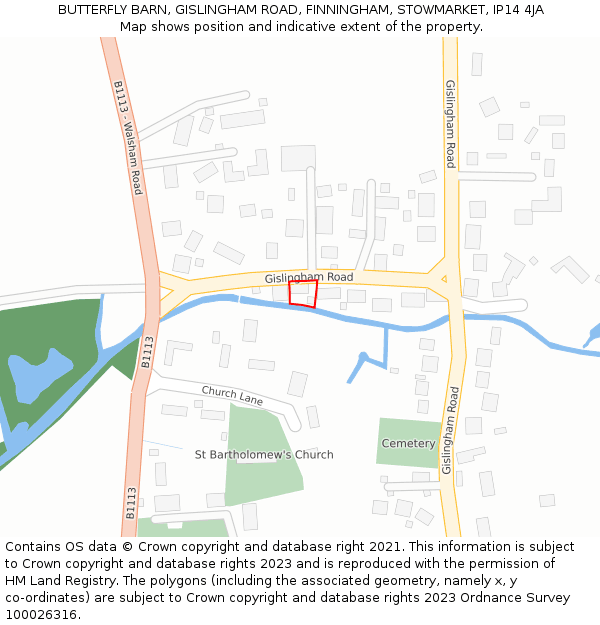 BUTTERFLY BARN, GISLINGHAM ROAD, FINNINGHAM, STOWMARKET, IP14 4JA: Location map and indicative extent of plot