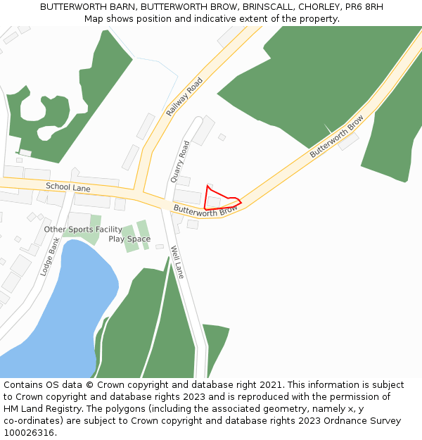 BUTTERWORTH BARN, BUTTERWORTH BROW, BRINSCALL, CHORLEY, PR6 8RH: Location map and indicative extent of plot