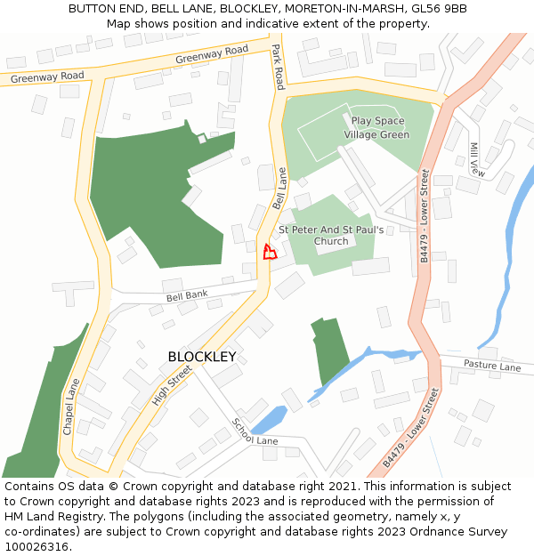 BUTTON END, BELL LANE, BLOCKLEY, MORETON-IN-MARSH, GL56 9BB: Location map and indicative extent of plot