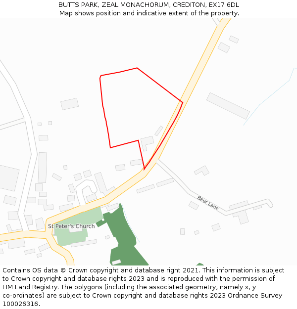 BUTTS PARK, ZEAL MONACHORUM, CREDITON, EX17 6DL: Location map and indicative extent of plot