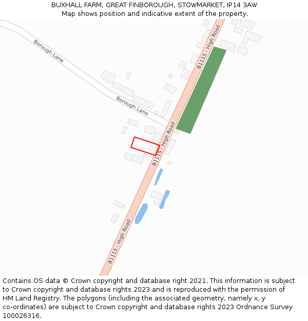 BUXHALL FARM, GREAT FINBOROUGH, STOWMARKET, IP14 3AW: Location map and indicative extent of plot